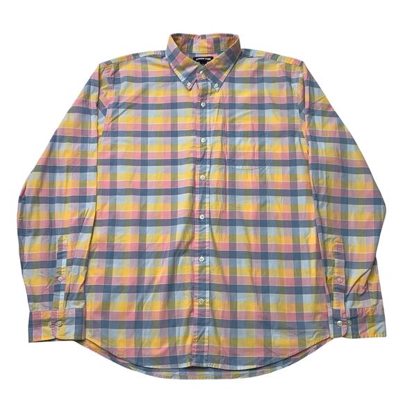 Lands' End Mens XL Long Sleeve Button Up Pastel Plaid Easter Pink Blue Yellow - Picture 2 of 7